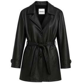 Resim Premium İçi Kürklü Slim Fit Kuşaklı Deri Trençkot -şık Ve Sıcak Tasarım Siyah Deri 