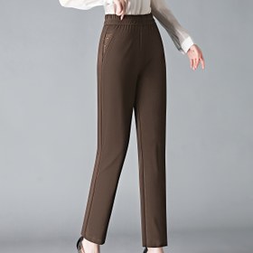 Resim Plus Beden, Kadınlar İçin Yüksek Bel Esnek Pantolon - Düz Paça Elastik Bel, Tüm Mevsimler için Resmi ve Günlük Ofis Kıyafeti, Lacivert Renk, Makinede Yıkanabilir, Şık Harem Tasarımı, Dayanıklı Yapım, Profesyonel Kadınlar İçin Çok Yönlü Gardırop Parçası 