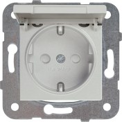 Resim Novella Met Beyaz Kapakli Toprakli Priz Mekanizma +Düğme Kapak Çabuk Bağlanti Çarpma Karşıtı Çocuk Korumalı 