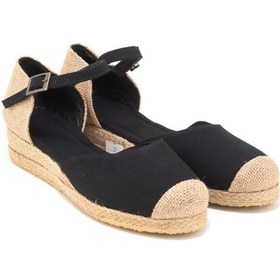 Resim Star Tombis Gerçek Elişi Hasır Jüt Bantlı Günlük Kadın Espadril Handmade Siyah 