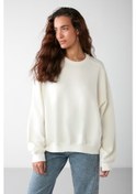Resim Vaneltına Kadın Içi Polarlı 3 Iplik Organik Pamuk Oversize Basic Bisiklet Yaka Vanilya Sweatshirt 