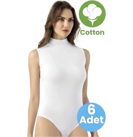 Resim Tezzgelsin Kadın 6'lı Balıkçı Yaka Sıfır Kol Çıtçıtlı Body Beyaz 