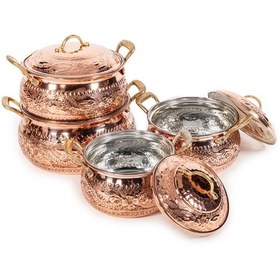 Resim Bakır Nakışlı 4'lü Güveç Tencere Seti 