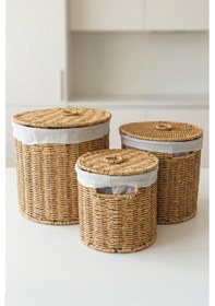 Resim Digithome 3 Lü Kapaklı Hasır Patates Soğan Sarımsak Sepeti Sebzelik -9t05 Ş/9 Kahverengi 