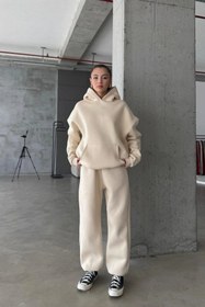 Resim CMZ COLLECTİON Kadın Oversize 3 İplik Polar Sweat Eşofman Takımı - Kapüşonlu Rahat Kalıp (17 Renk Seçeneği) 