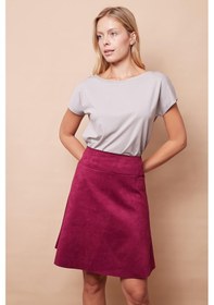 Resim Hafif Likralı Süet Kumaş Yüksek Bel Diz Üstü Kısa Kiloş Etek-bordo Bordo 