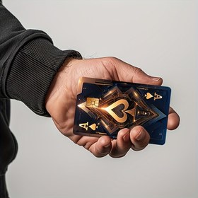 Resim 1 Adet Siyah & Altın Renkli Şık Poker Desenli Kart Kılıfı - Ultra İnce Parıltılı Vinil, Yüksek Kalite ve Kırışmaz Banka/Kredi Kartı Kapağı, Maça As Tasarımı, Kabarcıksız Koruma, Erkek Modası Aksesuarları, Parlak Bitim, Şık Erkekler İçin 