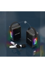 Resim Lenyes S857 Rgb Işıklı Çift Mikrofonlu Taşınabilir Tws Bluetooth Speaker Hoparlör V5.3 Siyah 