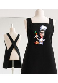 Resim Bk Gift Kişiye Özel Karikatürlü Çapraz Askılı Siyah Mutfak Önlüğü - 6, Aşçı Önlüğü, Şef Önlüğü, Anneye Hediye Kobitmeyencom35916 Bk Gift Renkli 