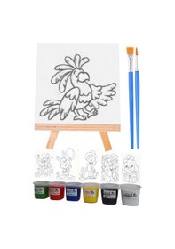 Resim Mini Boyama Seti 6 Farklı Model 15x15cm Kompozit Plaka 6 Renk Akrilik Boya Mini Şövale Seti Fırça 