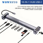 Resim Wowssyo USB C Dokma İstasyonu, 10'lu 1 Arada Üçlü Ekran USB C Hub ile 4K HDTV+PD 100W+RJ45 Ethernet+SD/TF+Ses+USB 3.0, MacBook ve Windows için 
