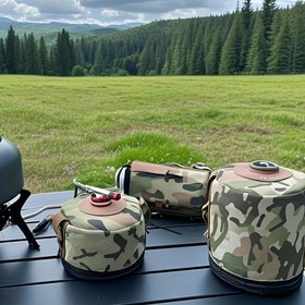 Resim Outdoor kamp malzemeleri koruyucu kapak, kart soba gaz tankı koruyucu kapak, düşme önleyici kapak, piknik ekipmanları, kamp piknik sobası aksesuarları, gaz tankı saklama çantası koruyucu kapak 