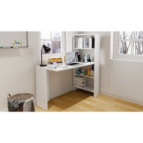 Resim Ninnimo Kitaplıklı Çalışma Masası Beyaz Mdf , Mdf Bilgisayar Masası ,fonksiyonel Ofis Çalışma Masası Mdf 