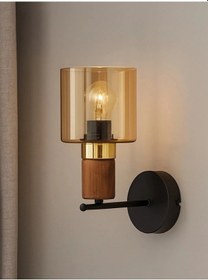 Resim Elyra Modern Dekoratif Duvar Aplik Ahşap Detaylı Camlı Aydınlatma Bal 