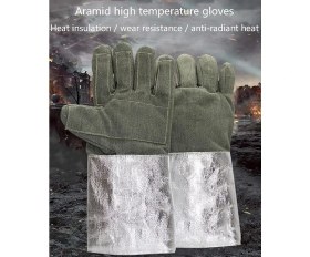 Resim Fırın Eldivenleri 1000 Derece Yüksek Sıcaklığa Dayanıklı Eldiven, Karbon Fiber Alüminyum Folyo, Yanma Önleyici Isı Yalıtımı Endüstriyel Ateşe Dayanıklı Eldivenler, Bir Çift, Gri 