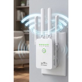 Resim TechnoStation 4 Antenli Wi-Fi Sinyal Güçlendirici Menzil Genişletici Repeater Internet Çekim Gücü Arttırıcı 