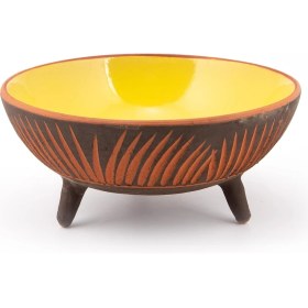 Resim Dekoratif Sunum Kasesi, Seramik Ayaklı Sunum Kasesi, Servis Kasesi, Servis Tabağı, Kase, Tabak (Sarı, 20 Cm) 