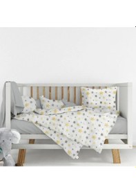 Resim Flanel Pazen Kumaşından %100 Pamuklu Bebek Nevresim Takımı 100x150 Gri - Sarı 