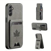 Resim Şık Yapay Deri Cüzdan Telefon Kılıfı A56/A36/A26/A16/A06/A55/A35/A25/A15/A05S/A54/A34/A24/A14/A53/A33/A23/A13/A52/A32/A12/A22/A51/A71, Kartlık ve Stand, Akçaağaç Yaprağı Desenli 