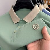 Resim Erkekler için şık golf tişörtü, hafif esnek düğmeli gömlek, spor ve günlük giyim için rahat üst 