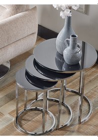 Resim Füme Aynalı Gümüş Gri,nikel Ayak Metal Ayaklı Zigon Sehpa Zigon- 