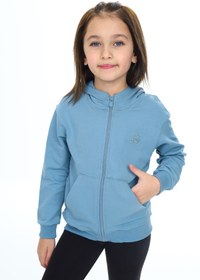 Resim Toontoy Kız Çocuk Kapüşonlu Fermuarlı Cepli Düşük Omuz Nakış Baskılı Örme Hırka - 2 İplik 