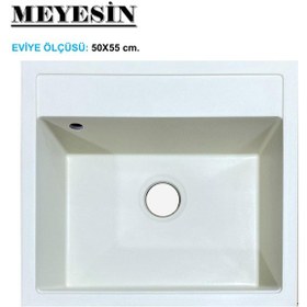 Resim Meyesin ME-55K Granit Evye Krem Tek Gözlü Mutfak Evyesi 50 x 55 CM 