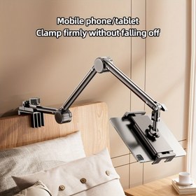 Resim COOBOWE Ağır Hizmet Tipi Ayarlanabilir Telefon/Tablet Standı - Katlanabilir, 360° Dönebilen Alüminyum Kol, 10.16-32.77 cm Cihazlar için Güvenli Kelepçe, Yatak Yanı Tutucu - Şık Siyah 