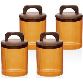 Resim The Mia The Mia Akasya Kulplu Cam Kavanoz Seti Amber 4 Parça 700 Ml Amber 