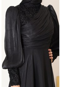 Resim Raika Moda Omuz Ve Kol Detaylı Yağmur Tesettür Büyük Abiye Siyah 