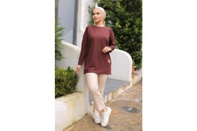 Resim Yeni Stil Kahve Arma Detaylı Tunik 10020 ( Lisinya ) 