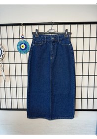 Resim Dema Kadın Koyu Mavi Pamuklu Denim Etek Koyu Mavi 
