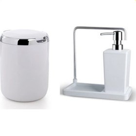 Resim Primanova Mutfak Sıvı Sabunluk+Çöp Kova 2 Li Set Beyaz 