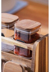 Resim Acar Calix 6'lı Standlı Akasya Baharatlık Takımı Şeffaf 