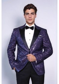 Resim Pul Desenli Mor Damatlık Ceket - Wessi Purple 