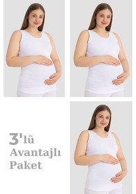 Resim Arma Yıldız Hamile Atlet Kalın Askılı Pamuklu Likralı Esnek Beyaz 3'lü Paket 