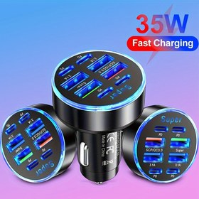 Resim 8 Portlu Evrensel Süper Hızlı Şarj Dönüştürme Fişi Çok Fonksiyonlu Mobil Telefon Araç Şarj Cihazı 4 USB 4 PD Araç Şarj Cihazı iPhone 15 Pro Max 14 Plus 13 12 11 için Samsung için Oneplus için 