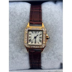 Resim Eskitme Deri Kayışlı Vintage Gold ve Taş Detaylı Saat 