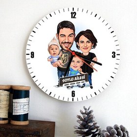 Resim 2 Çocuklu Mükemmel Aile Karikatürlü Duvar Saati 