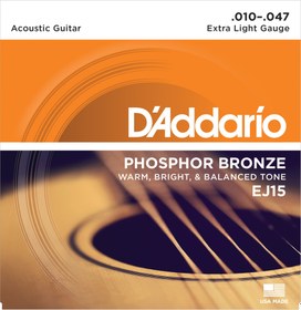 Resim D'Addario EJ15 Phosphor Bronze Akustik Gitar Teli - Extra Light (10-47) 