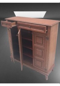 Resim Bengi Ayakkabılık Kareli Çok Amaç Model Parlak Ceviz 3 Kapaklı 