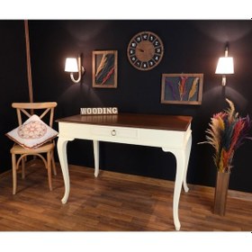 Resim Wooding-Mobilya Wooding 120 Cm Çekmeceli Masif Krem Ceviz Çalışma Masası 