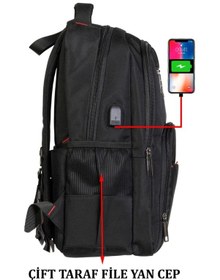 Resim Sırt Çantası Laptop Bölmeli 15.6" Inç Tablet Uyumlu Usb Aparatlı Siyah Siyah 