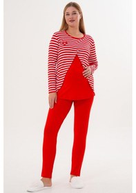Resim Mecit Pijama Mecit 6303 Kırmızı Likralı Spor Hamile Lohusa Pijama Takımı 