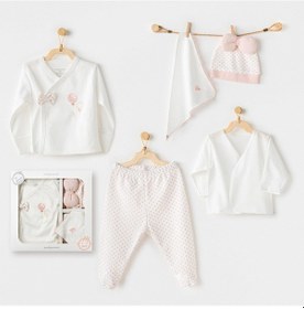 Resim AndyWawa Kız Bebek Hastane Çikişi 5 Pcs Newborn Set Pink Baloons Ac25550 Ekru 