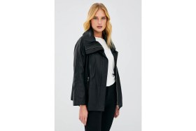 Resim Derimod Felicita Kadın Siyah Oversize Deri Ceket 23SGD5089FH 
