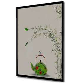 Resim Yeşil Çiçekli Bambu Demlik Sulu Boya Görünümlü Ahşap Ev,antre,ofis,mutfak Tablo Çerçeve Görünümlü-15233 - 30 X 40 