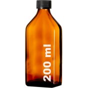 Resim Afracam 200 cc Amber Ecza Şişesi 200 ml Kilitli Siyah Kapaklı Kahverengi Yassı Cam Şişe 1 Adet 