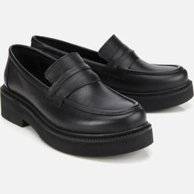 Resim HOTİÇ Kadın Deri Siyah Kalın Tabanlı Klasik Loafer 
