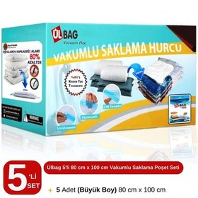 Resim 5'li Vakumlu Saklama Poşet Seti 80cm X 100 Cm Büyük Boy Yorgan Yastık Seti Vakumlu Hurç Şeffaf 
